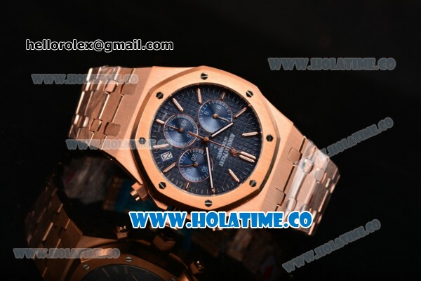 Audemars Piguet Royal Oak 41MM Chrono Miyota Quartz Full Rose Gold with Blue Dial and White Stick Markers - Click Image to Close